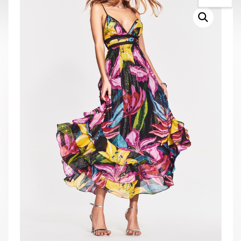 NWT Rococo Sand chris midi dress in black floral XS ruffle
